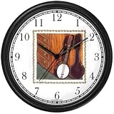 Banjo in Open Case Leaning against Bureau or Dresser - from Hush Little Baby by Artist: Sylvia Long Wall Clock by WatchBuddy Timepieces (Black Frame)