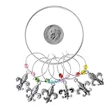 Wine Charms ~ Fleur De Lis Wine Glass Charms Set of 6 ( with Pink, Green, Blue, Pink, Red, Yellow Beads)