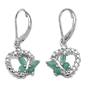 Buy 0.70 Carat Genuine Emerald and Diamond Accent Sterling Silver Earrings by JewelzDirect