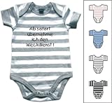Babybody gestreift mit Druck AB SOFORT ÜBERNEHME ICH DEN WECKDIENST (Farbe grau/weiss) (Gr. 60-66)
