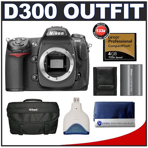 Nikon D300 Digital SLR Camera with Lexar Pro 4GB CF Memory Card + EN-EL3e Battery + Case + Cameta Bonus Accessory Kit