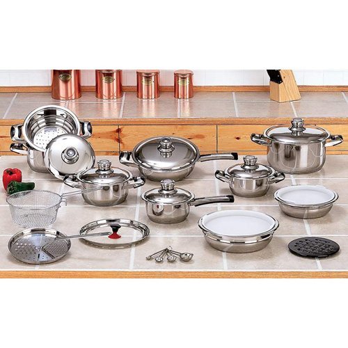 28pc 12-Element Stainless Steel Cookware Set Grater Ring Adapter Heat Resistant Pan Rest