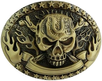 Men's Steer Skull Head Bullet Hole Ghost Pirate Skeleton Metal Belt Buckles Cowboy Style