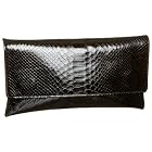 Jalda Embossed Anaconda Leather Brief Clutch,Black,one size