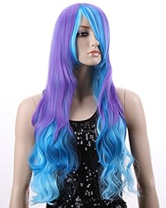 Cool2day Long Wavy Purple Blue Hair Cosplay Full Wig+Free Wig Cap(Model:JF011444)