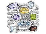 3.65CTW AMETHYST BLUE TOPAZ CITRINE PERIDOT AND GARNET STERLING SILVER RING