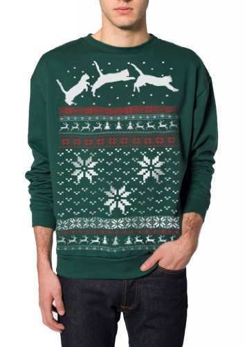 Skip N' Whistle Adult Ugly Christmas Sweater Cat Jumping In Snow Pullover Sweatshirt