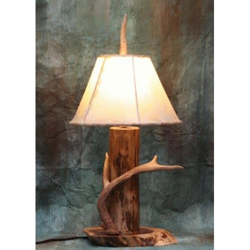 Red Cedar Log and Antler Nightstand Lamp