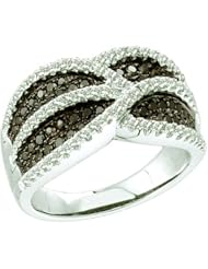 1.00 Carat (ctw) 14k White Gold Round Black & White Diamond Ladies Right Hand Fashion Band