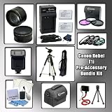 Canon EOS Rebel T1i (500D) Digital SLR Professional Accessory Bundle Kit, Includes Wide Angle Macro and 2x Telephoto Zoom Lenses, 3 Piece Filter Kit, Close Up Kit +1 +2 +4 +10 Lenses, 2 Brand New Canon Compatible Batteries + Wall & Car Charger, Wireless R