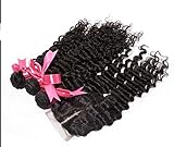 DaJun hair Middle Part 1Pc 4x4 lace closure with Virgin Peruvian Remy Human Hair 3 Bundles Hair Weaves Mixed Length 4Pcs Lot Deep Wave Natural Color Can be Dyed