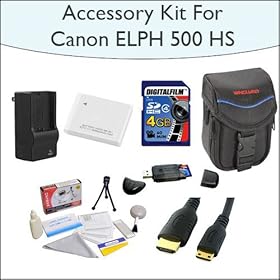 Advanced Accessory Kit With 4GB SDHC High Speed Memory Card, High Capacity NB-6L Replacement Battery, Vanguard Sydney-6B Compact Digital Camera Bag, 5 Foot Gold Plated Mini HDMI Cable and Much More for Canon PowerShot ELPH 500 HS 12 MP CMOS Digital Camera