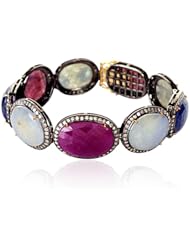 18kt Yellow Gold Diamond Pave Genuine Gemstone Link Bracelet Silver Wedding Jewelry