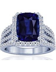 Platinum Cushion Cut Blue Sapphire Ring With Sidestones