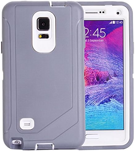Huaxia Datacom Shock-Absorption / High Impact Resistant Full Body Hybrid Armor Protection Defender Case for Samsung Galaxy Note IV SM-N910S Late 2014 Model (NOT for Note 4 Edge) - Inner White Core w/ Outer Gray TPU