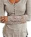 Fashion Lady Button Front Long Sleeve Cotton T Shirt Blouse Top Grey