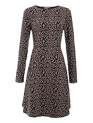 Plus Size A-line Long Sleeves Leopard Print Round Neck Skater Dress/Midi Dress 