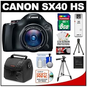 Canon PowerShot SX40 HS 35x Zoom Digital Camera (Black) with 8GB Card + Case + Tripod + Accessory Kit
