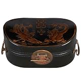 Handmade Black Leather Shuang Xi Dragon & Phoenix Design 11" Storage/Gift Box