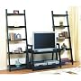 Black Wood Finish Entertainment Center TV Stand Book Shelves