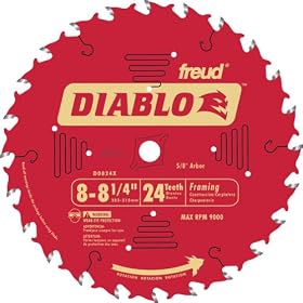 Freud D0824X Diablo 8-1 4-Inch 24 Tooth ATB Framing Saw Blade with 5 8-Inch Arbor by Diablo