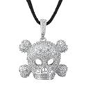 Skull Pave Crystal Pendant with Black Suede Rope