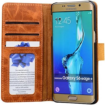 S6 Edge Plus Leather Wallet Case Mossgreg Classic Book S6 Case - Vintage Book Cover Case, Genuine Leather Wallet Case Design with Card Slots for S6edge Plus (S6edgeplus Cognac-brown)