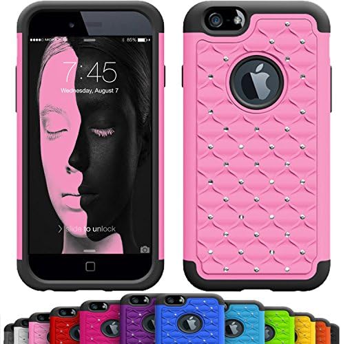 iPhone 6s / 6 Plus (5.5 Inch) Crystal Studded Defender Cases by VALLT, Hybrid Dual Layer Rhinestone Bling Protective Case for Apple I Phone - Lifetime Guarantee (Dream Pink)