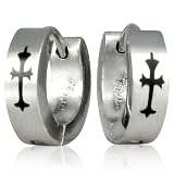 Stainless Steel Cross Huggie Hoop Earrings
