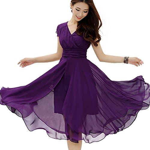 Guomiaomiao S-2XL Women's Fashion Summer Sexy V-neck Long Chiffon Dress Long Shirt Hot Sale Elegant Ladies 3 Colors XL Navy blue