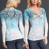 Sinful Grace Baby Long SleeveT-Shirt - White Burnout