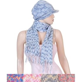 Ladies Teen Girls Multi-Color Polyester Knitted Scarf with Matching Hat Set - New !