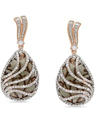 Sterling Silver, Pink Rhodium Plated, Diamond and Smokey Quartz Drop Earrings, (.25 cttw, GH Color, I2-I3 Clarity)