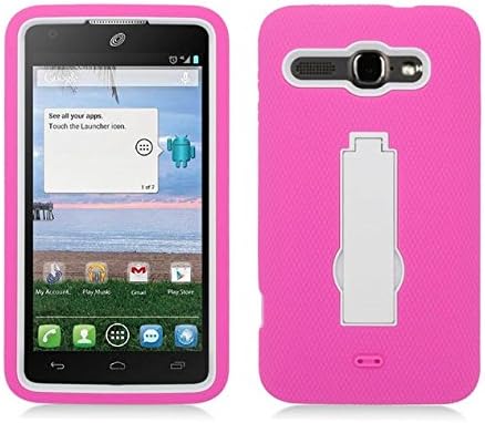 Hot Pink & White Shockproof Impact Series Rugged Armor Kickstand Case + Atom LED Keychain Light for Alcatel Onetouch Sonic LTE / A851L (Straight Talk)