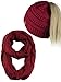 C.C BeanieTail Messy High Bun Cable Knit Beanie and Infinity Loop Scarf Set, Burgundy