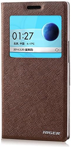 HIGER® Pu Leather and View Double Window Flip Case Cover for OPPO Find 7 X9007 x9070 x9077 (Brown)