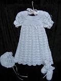 Hand Crocheted Christening Ensemble Including Christening Gown, Bonnet, and Booties