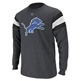 NFL Men's Detroit Lions End Of Line III Long Sleeve Crew Neck Overdyed Tee (Charcoal/White/Blue, Large)