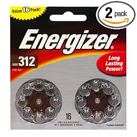 Energizer Zinc Air Hearing Aid, Size 312, 16 pack (Pack of 2)