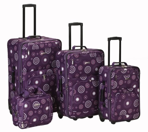 Rockland Luggage Brown Leaf 4 Piece Luggage Set, Purple Pearl, One Size