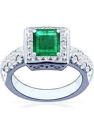 Platinum Princess Cut Emerald Ring With Sidestones