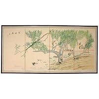 Asian Décor and Gifts - 36 x 72 Birds in Garden Japanese Style Brush Art Oriental Wall Screen Painting