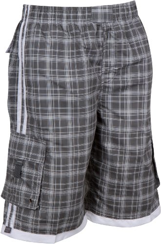 Mens Plaid Stripe Skate Surf Board Short / Swim Trunks - ( 3 Colors )