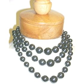 Three Strand Onyx Black Cultured Pearl Necklace for Women and Teens with Matching Earrings