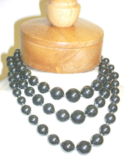 Click here to buy Three Strand Onyx Black Cultured Pearl Necklace for Women and Teens with Matching Earrings.