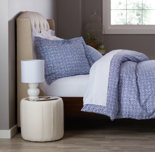 Pinzon Printed Cotton Duvet Set - Full/Queen, Royal Blue Vines