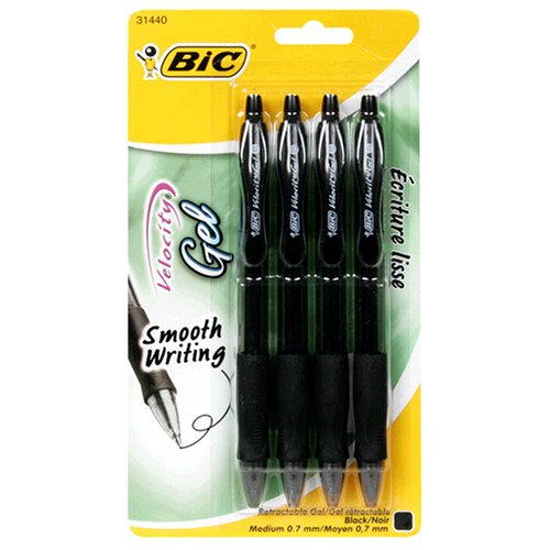BIC Velocity Gel Retractable .7mm Pen - Black, Six - 4 Count Packs (24 Pens)
