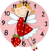 Mila Childrens Wall Clock, Strawberry Fairy, Hand Painted, Diameter 22 cm
