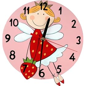 Mila Childrens Wall Clock, Strawberry Fairy, Hand Painted, Diameter 22 cm