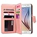 ULAK S6 Case, Galaxy S6 Case,Samsung Galaxy S6 Wallet Case, luxury Fashion Pu Leather Case Magnet Wallet Credit Card Holder Flip Cover Case Built-in 9 Card Slots Case for Samsung Galaxy S6, Coral Pink